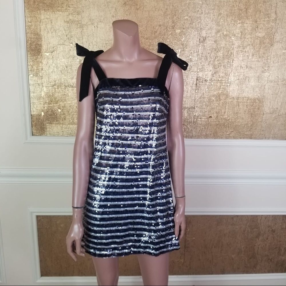NEW AQUA 100% Exclusive sequined striped mini Black Silver S - Picture 7 of 15
